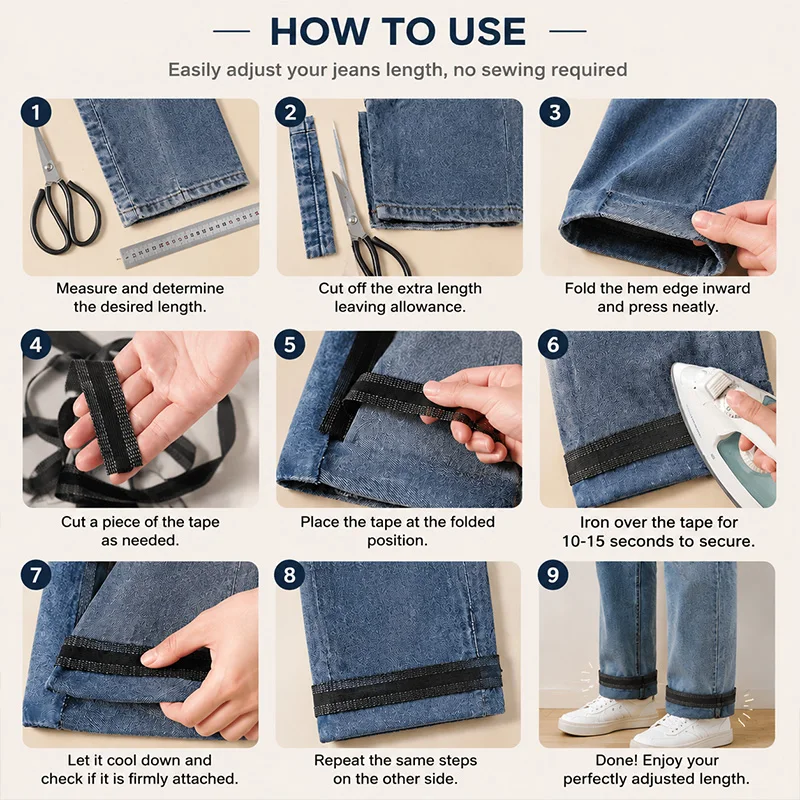 Selbstklebendes Hosenkanten-Klebeband zum Aufbügeln für DIY-Näharbeiten und Stoffreparaturen – Detail 3