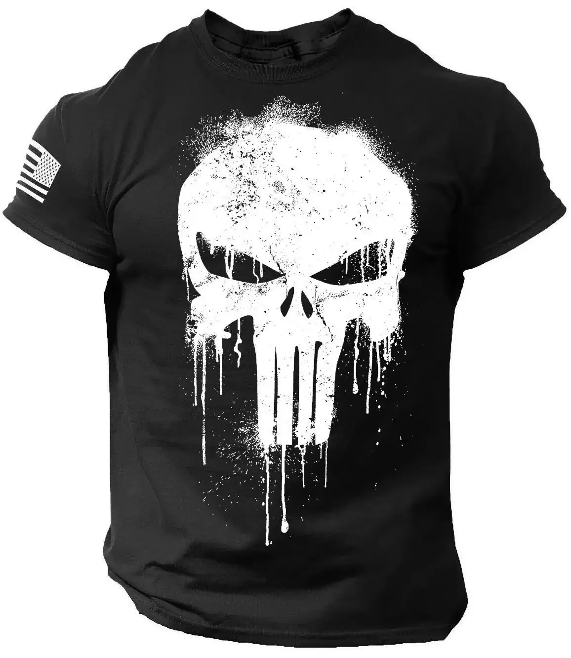 Summer Men\'s 3D Printed Military Patriotic Skeleton Drop T-shirt Fashion Oversized Crew Neck Sportswear Men\'s T-shirt