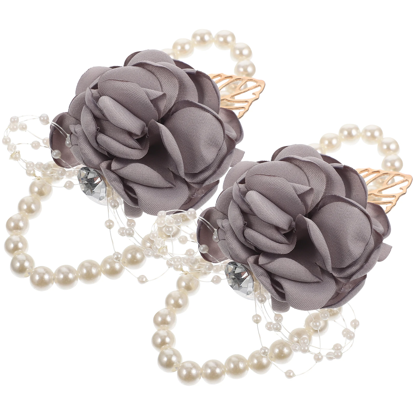 

2pcs Bridal Corsage Wristlet Pearl Beads Zinc Alloy Wedding Decor Bridesmaid Flower Bracelet Artificial Flowers for homecoming)