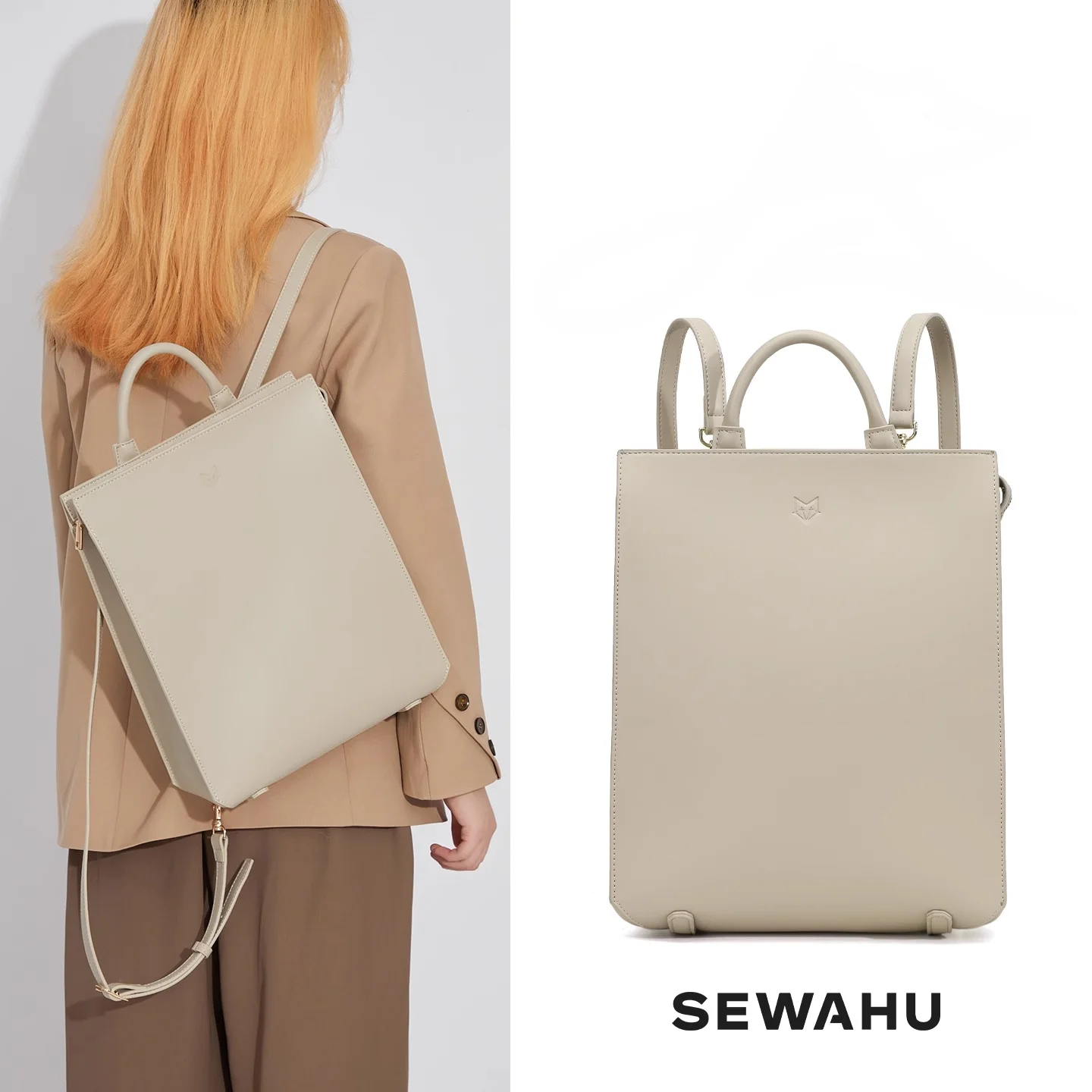 

Leather Dual Shoulder Bag Women's Commuter Backpack Student Bookbag Small Audience Design Sense British Style Soft Handle