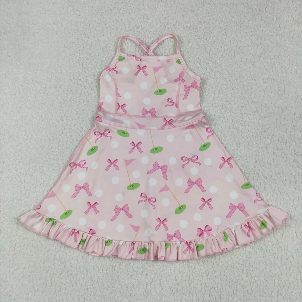 

Swimsuits Sibling Baby Girls Strap Pink Bows Golf Flags Sports Wear Yoga Athletic Knee Length Kids Designer Cute Girls Dresses