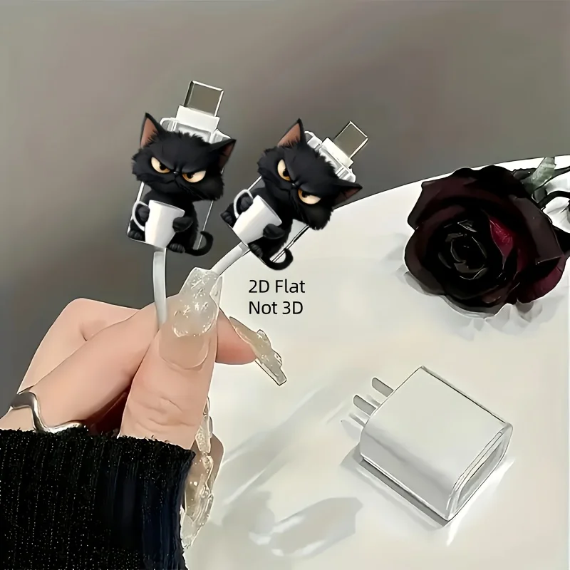 2 Stück 2D-Katzenmuster Kabelschutz, Kratzfeste Kunststoff-Kabelhülle für Typ-C Ladekabel, Niedliches & Langlebiges Design – Detail 7