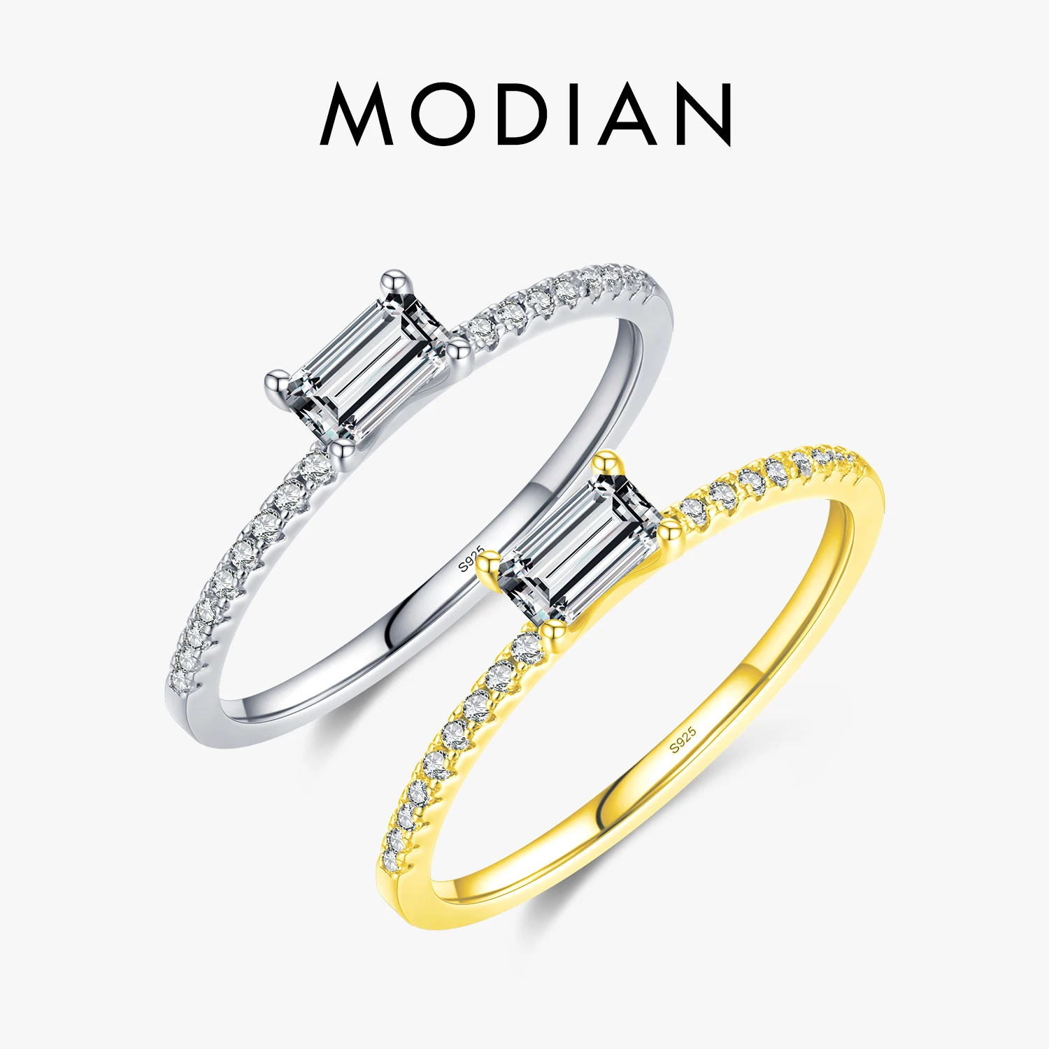 

Кольца MODIAN из серебра 925 пробы с блестящим прямоугольным кубическим цирконием, классические простые кольца для женщин, свадебные украшения