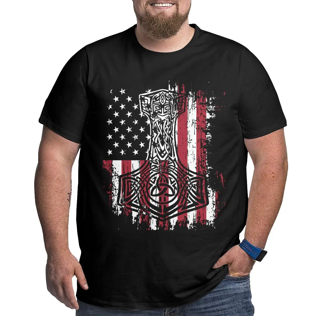 

US Flag Men Plus Size T Shirts for Big and Tall Man Big Clothes Short Sleeve Top Tees Black 1X-6X