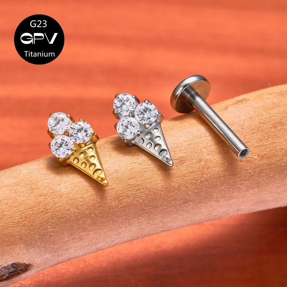 New G23 F136 Titanium Ear Bone Studs, Flower and Leaf Design 18K Gold Fashionable Pierced Jewelry for OL Men and Women - view 6