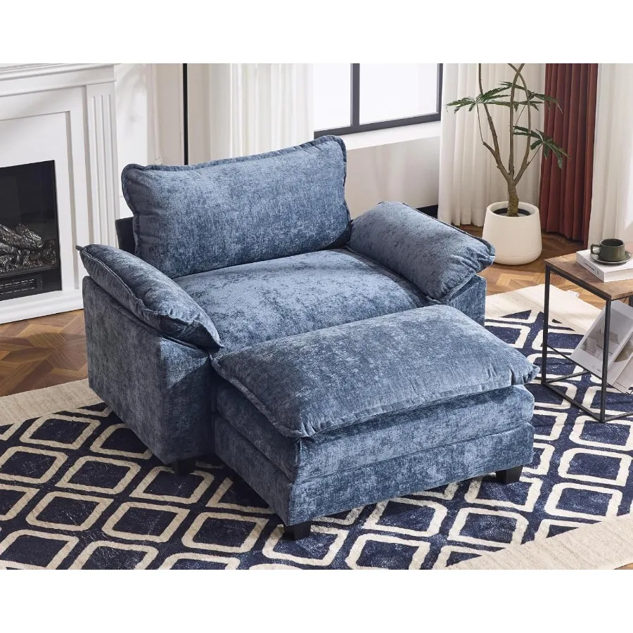 Oversized Accent Chair Chenille Sofa with Chaise Modern Sofa Chair with Removable Ottoman Modular 1Seater Couch and 2Layer Otto