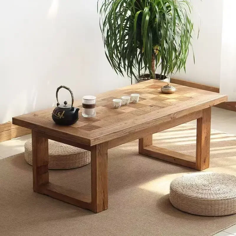 Old elm tea table, rectangular low , new Chinese tea , home bedroom study table, reading desk, kung fu