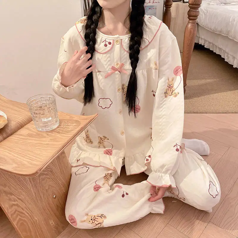 

Pajama Sets Summer Women Button Front Homewear Fall Medium Weight Twill Female Nightwear Durable Easy Care Versatile Simple 2026