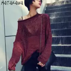 Matakawa scava fuori maglioni sottili donna top solido moda coreana allentato Pull Femme primavera autunno Casual semplice Sueter Mujer