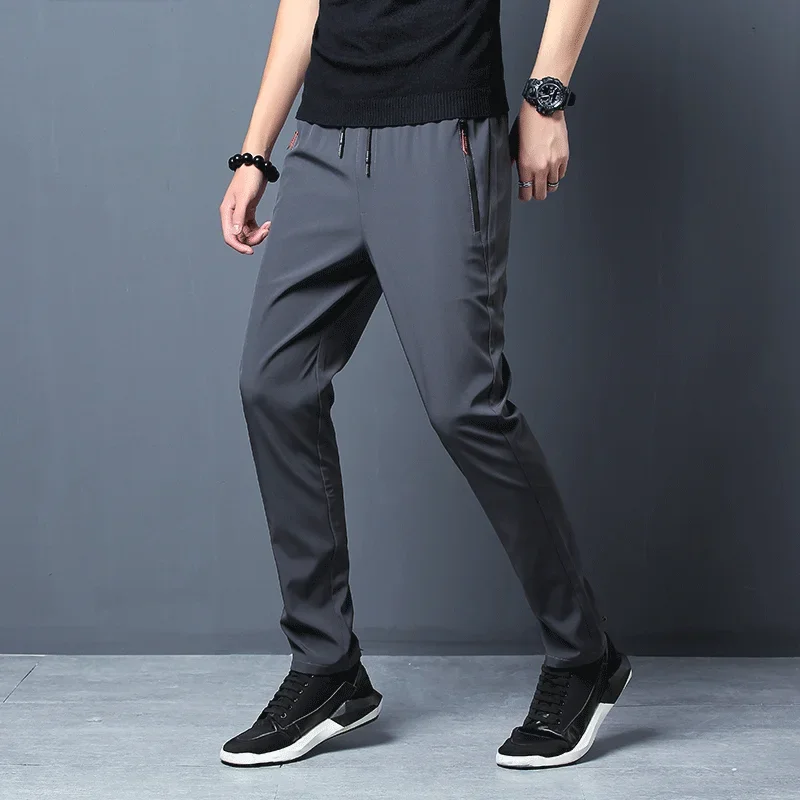 

Men's Casual Pants Straight Slim Fit Elastic Waist Jogger Korean Classic Blue Black Gray Male Brand Trousers Plus Size