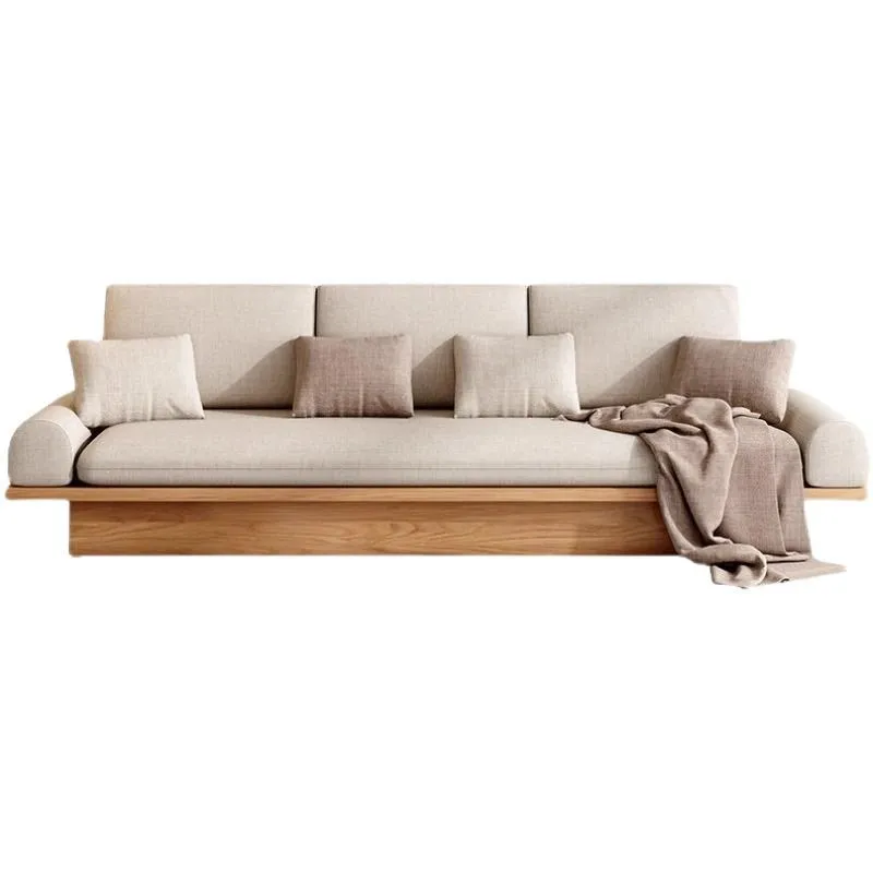 Wabi Sand style solid wood sofa Japanese log style three-person sofa modern simple Nordic storage