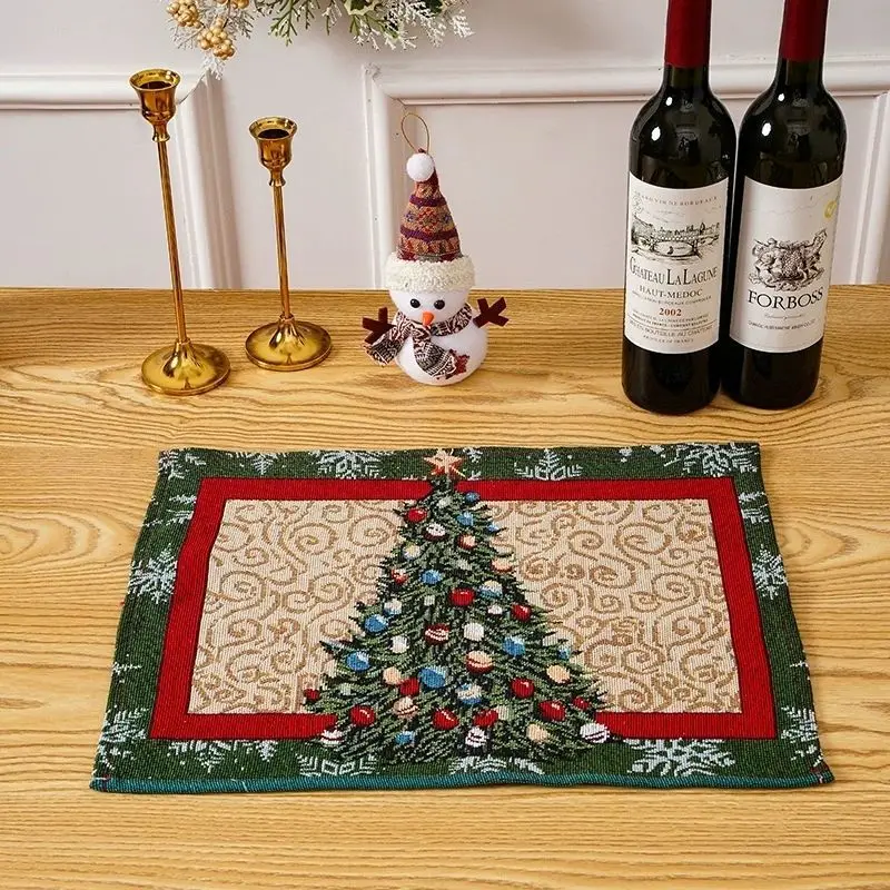 VIKAMA Green Santa Claus Snowman Christmas Placemat Dining Mat Kitchen Decor Home Tabletop Festive Xmas Durable Cozy Aesthetic