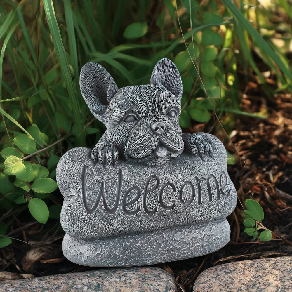 

Resin Ornament Lifelike Porch Landscape Indoor French Bulldog Welcome Statue Garden Decoration Gift Outdoor Sculpture