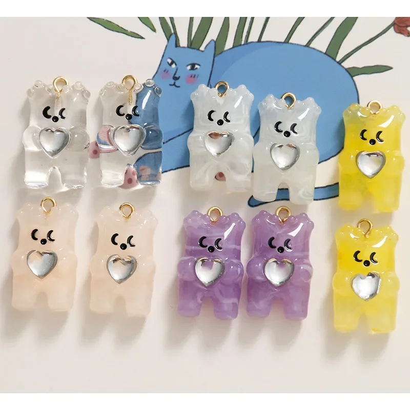 2pcs Cartoon Transparent Jelly Love Bear Pendant Resin Charms for Jewelry Making DIY Earrings Supplies  Necklace Accessories