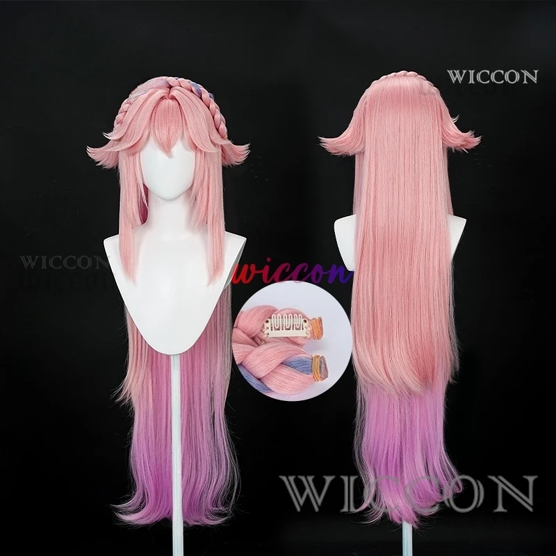 Game Genshin Impact Latest Yae Miko Cosplay Wig Miko Cosplay Cherry Powder Pink Gradien 100cm Long Hair Hallowmas Carnival Role