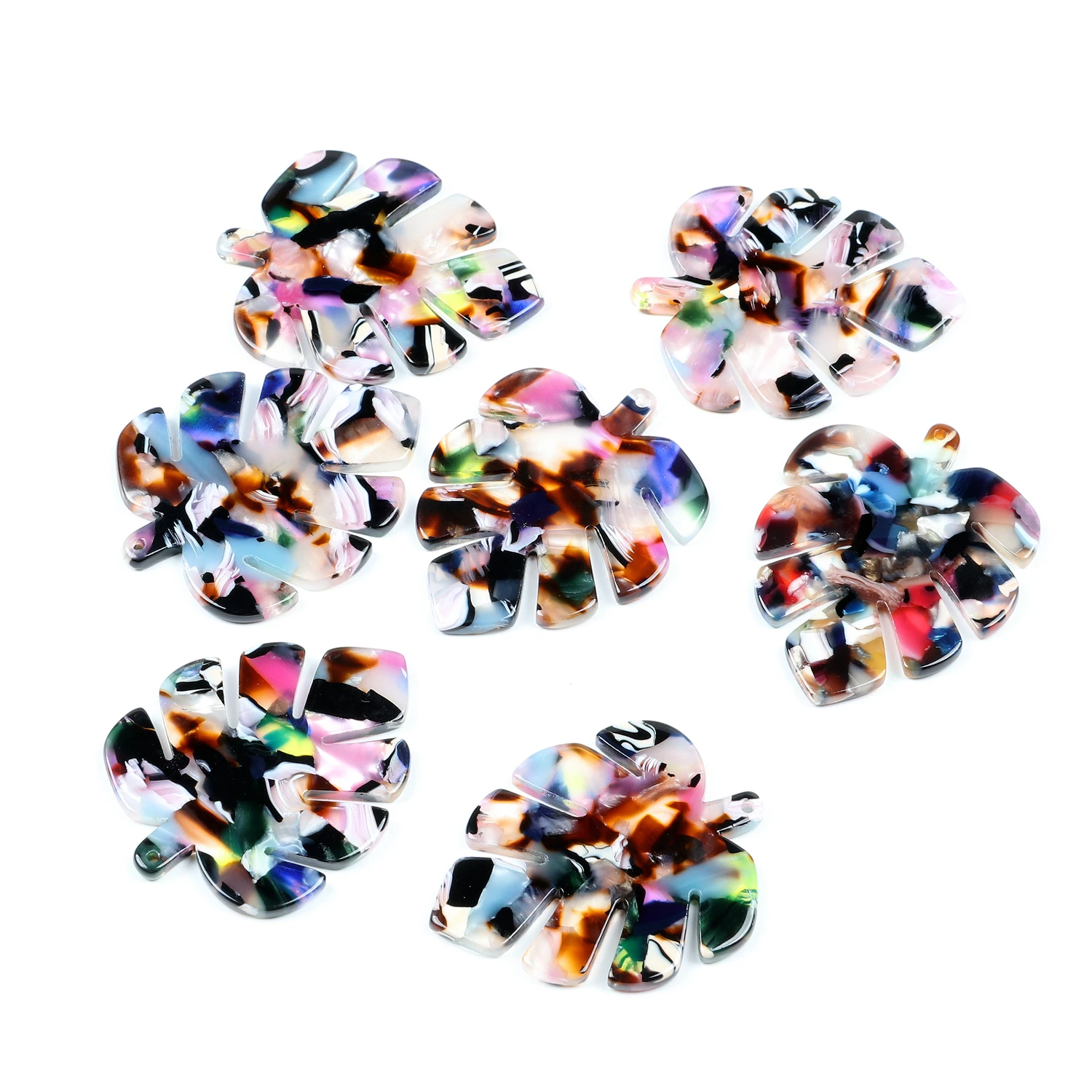 Acetat-Acryl-Anhänger, Schildpatt-Charms, große Monstera-Blatt-Form, Boho-Schmuck, Ohrringteile, Ohrring-Zubehör – Detail 6