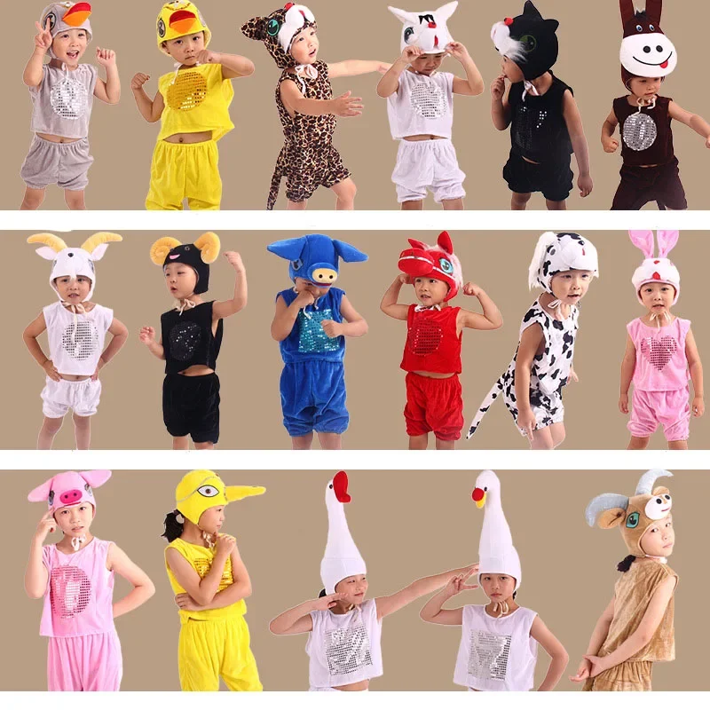 Kinderen Jongen Meisjes Halloween Dieren Kostuum Cosplay Korte Broek Hoed Kat Eendengans Zwaan Geit Schaap Konijn Ezel Varken Koe