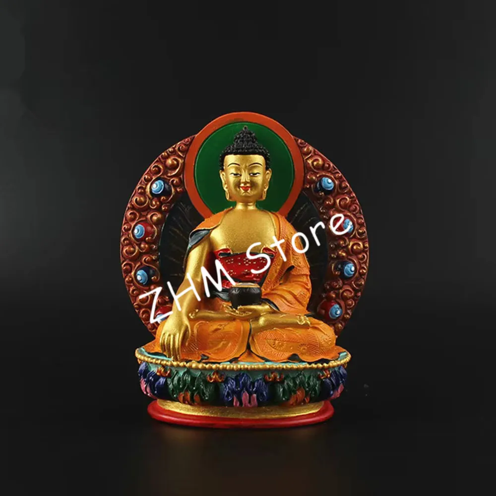 

Статуэтка Будды Sakyamuni из смолы, 12 см, Бодхисаттва, изящная буддийская Традиционная тибетская Статуэтка сокровищ с ручным покрытием, статуэтка Будды