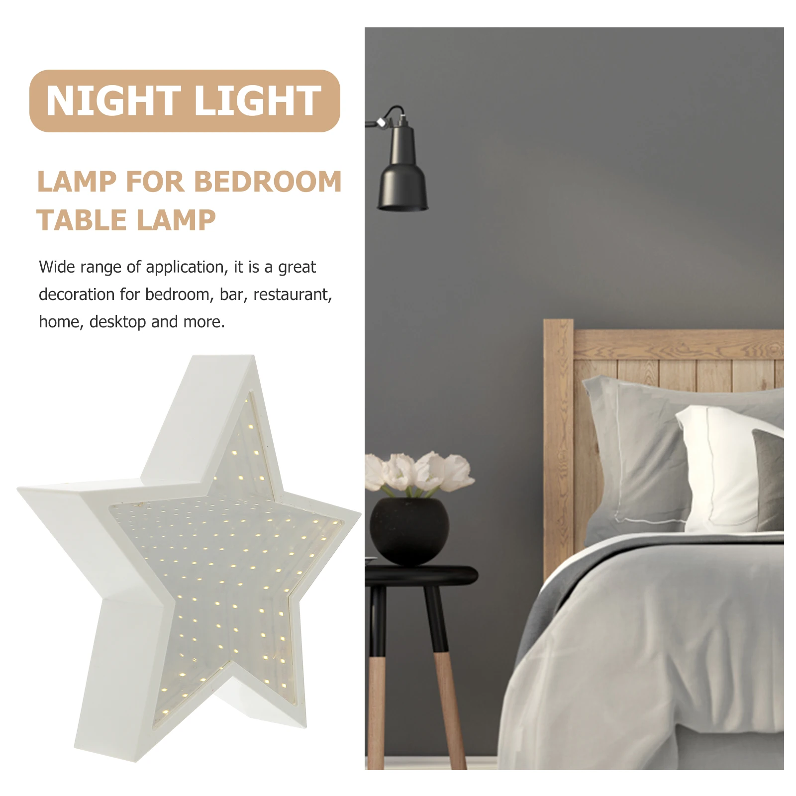 Plastic Star Shaped Night Mirror Lamp for Bedroom Kids Table Decor LED Christmas Gift Small Night Lamp