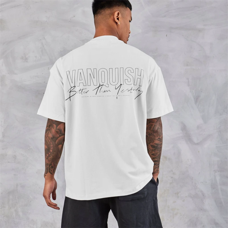 Street wear casual loose men's T-shirt fashion round neck cotton short sleeve T-shirt jogger fitness exercise sports top