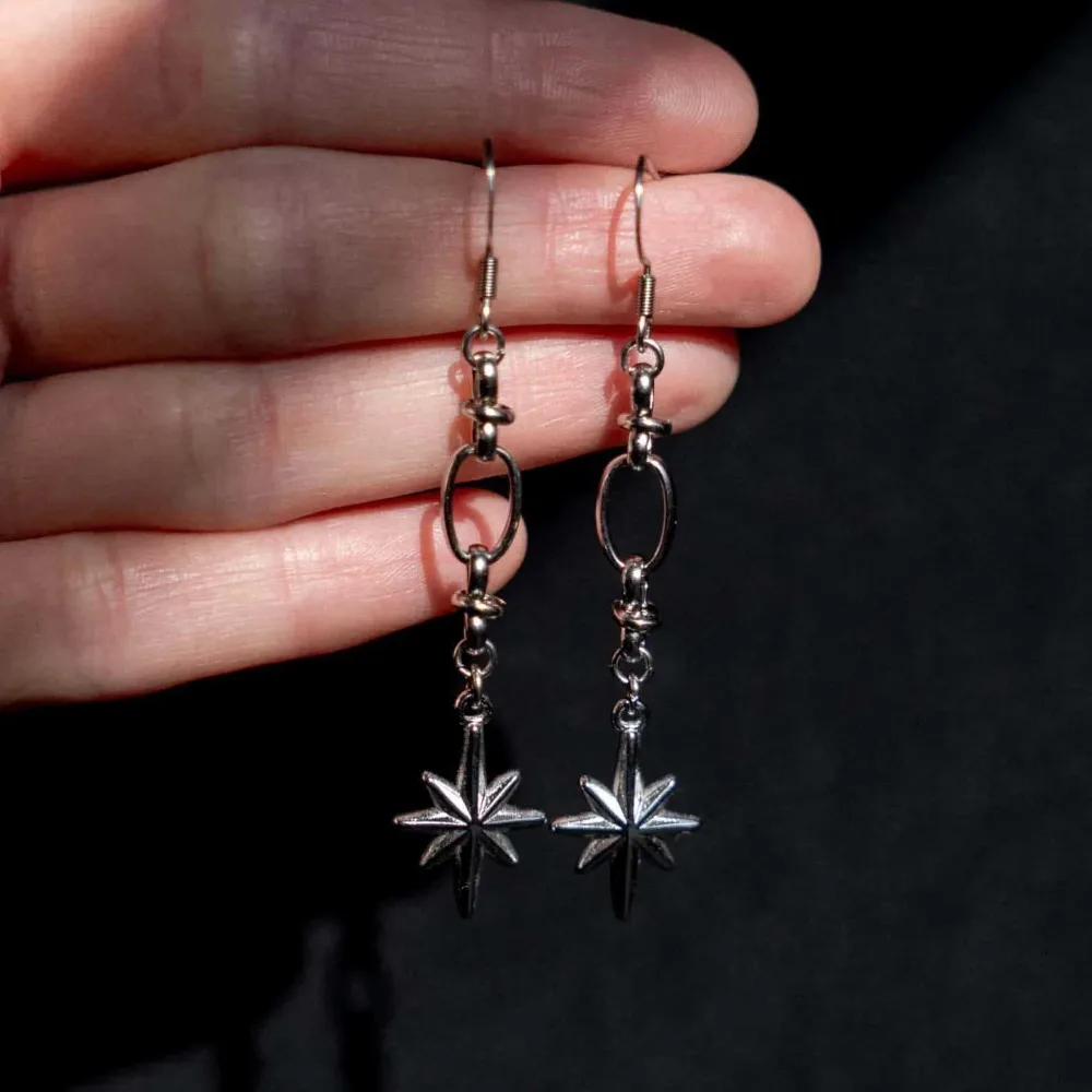 Vintage-inspired Ancient Silver Octagonal Star Tassel Dangle Earrings for Woman Neo-Gothic Jewelry Accessories Do Not Fade Gifts