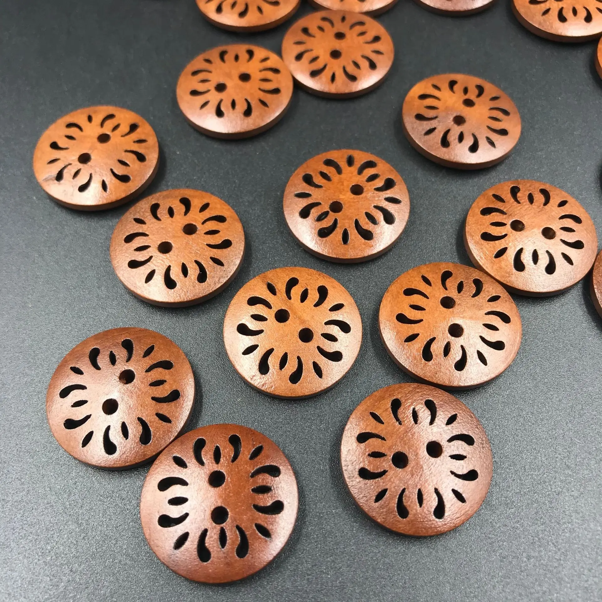 50-Pack Vintage Wooden Buttons  Handmade Hollow Two-Hole Buttons for Shirts, Suits & Scrapbooking