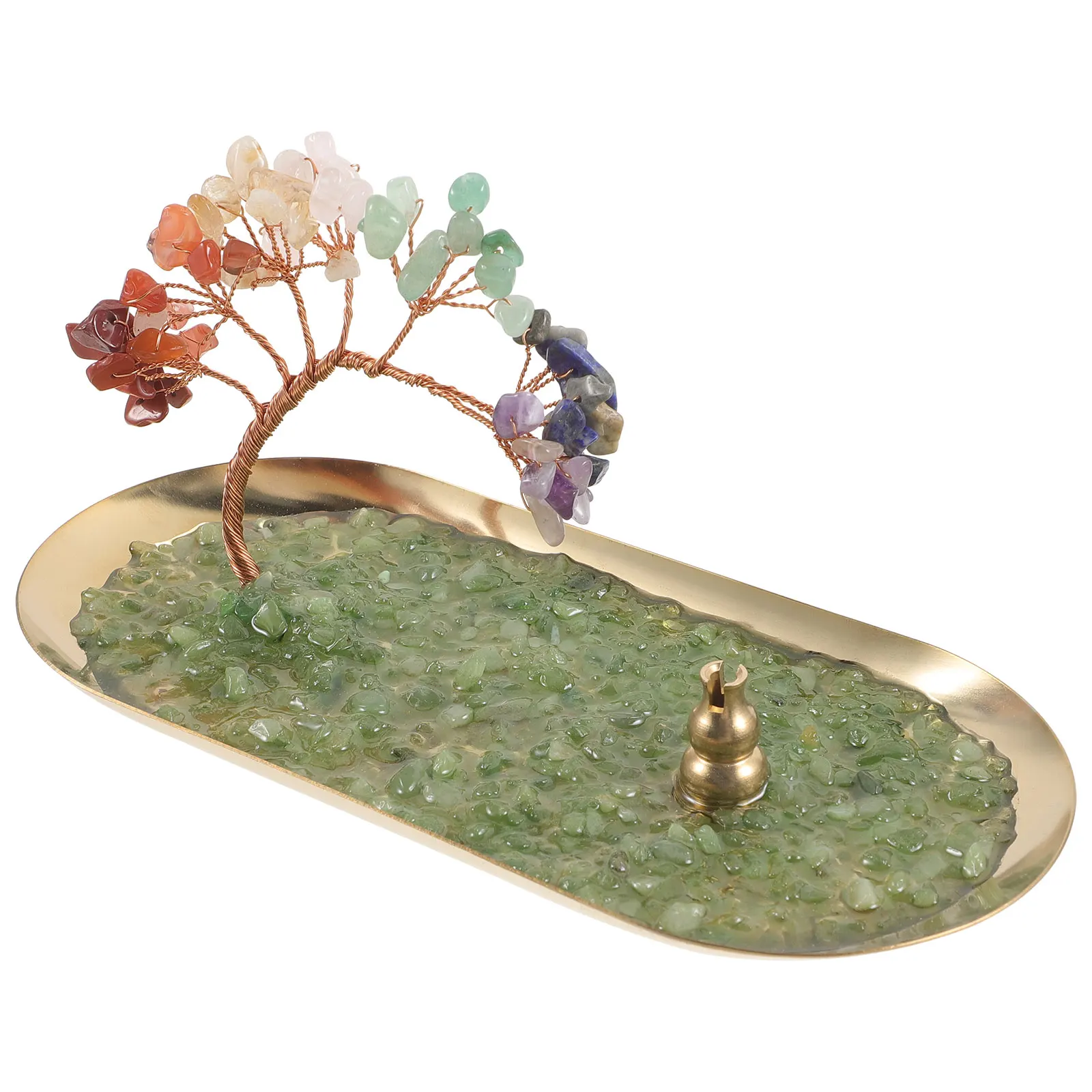 

Crystal Incense Holder 7 Chakra 18cmx8 3cm Decorative Burner for Meditation Home Office Zen nament