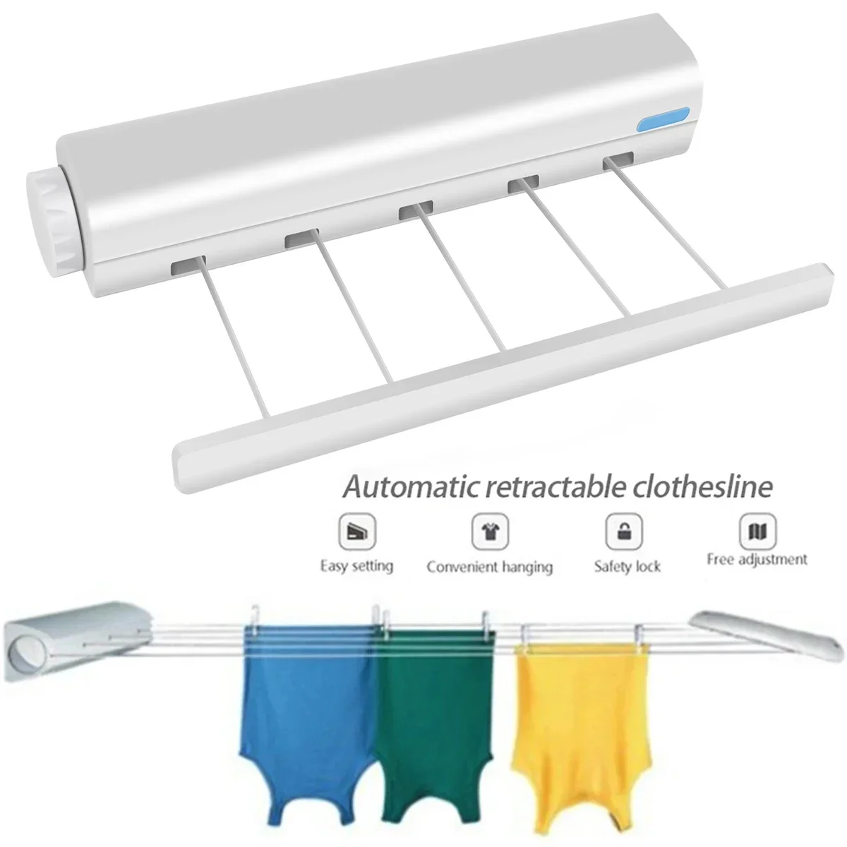 Wall Mount Retractable Clothesline Invisible Space Saving Drying Rack Indoor Outdoor Balcony Bathroom Laundry Hanging Organizer
