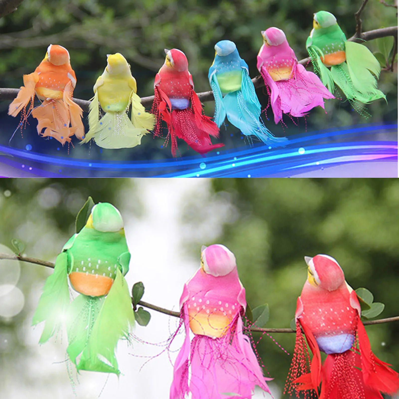 

12Pcs Artificial Bird Decor Simulation Bird With Clip Decoration Ornament For Home Garden