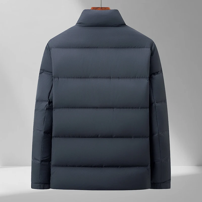 Basic Style Men White Duck Down Coat Winter Warm Puff Jackets Navy Black Thermal Lightweight Outerwear Essential Collection