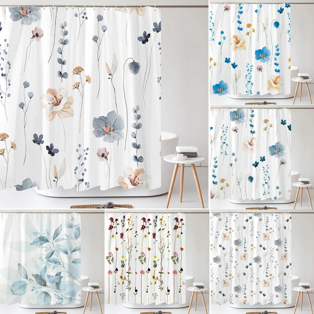 Elegant Flowers Shower Curtain 180x180cm Floral Printed Shower Curtain Polyester Bath Curtain Bathroom Decor Washable With Hooks