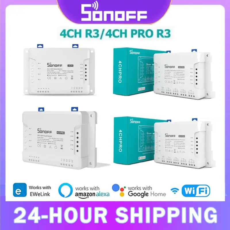 SONOFF 4CH R3 /4CH PRO R3 4 Gang Smart WIFI Switch 433MHZ Din Rail Mounting Wireless Remote Control Timer DIY Switch Via Ewelink