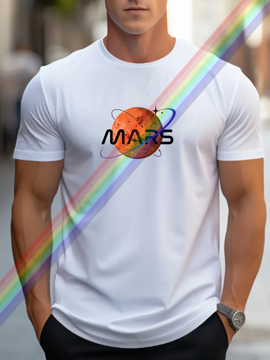 

2024 summer new men's fashion Mars pattern letter printed T-shirt pure cotton round neck fashion leisure luxury high-end high qu