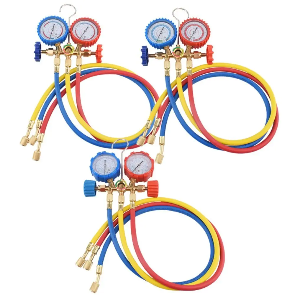 

3 Way R410A Manifold Gauge Set Precise Measurement Wear-resistant Automotive AC Manifold Adapters with 3ft Hoses Anti-corrosion