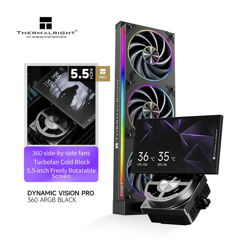 Thermalright Dynamic Vision PRO 360 ARGB All InOne Water Cold Radiator,5.5-inch Screen/Integrated Display Fan/Rotating cold head