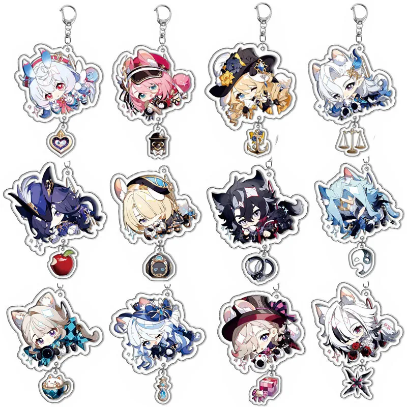 Cute Anime Genshin Impact Charlotte Navia Neuvillette Clorinde Freminet Wriothesley Klee Lynette Furina Acrylic Keychains Figure