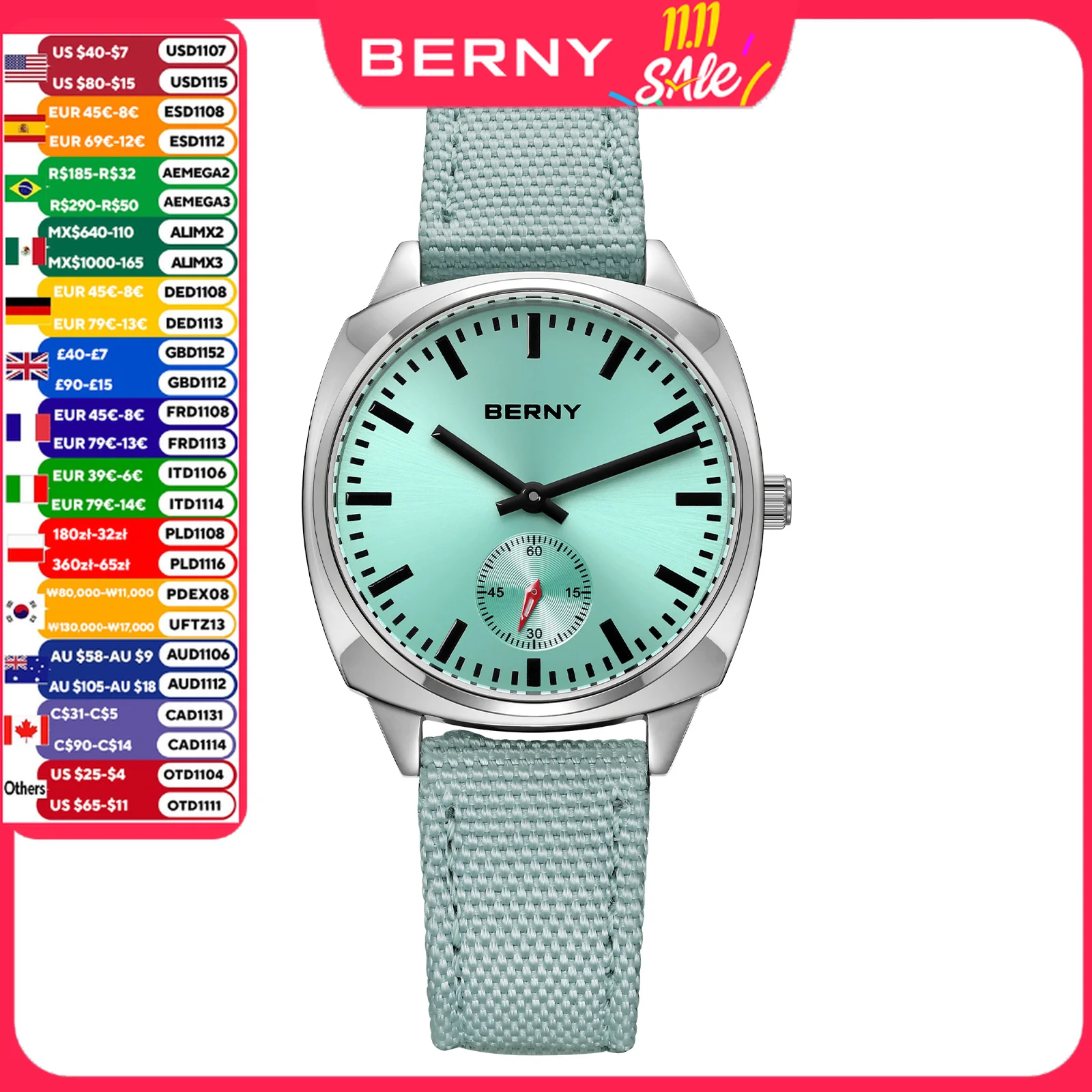 BERNY Quartz Pillow Ladies Watch Luxury Women's  Watch Comfort Fabric Watch for Women Casual Versatile Elegant Ladies Watches