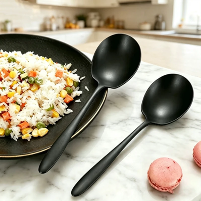 2/4Pcs black stainless steel serving spoon, public spoon, used for buffet banquet, hotel kitchen party, food serving.