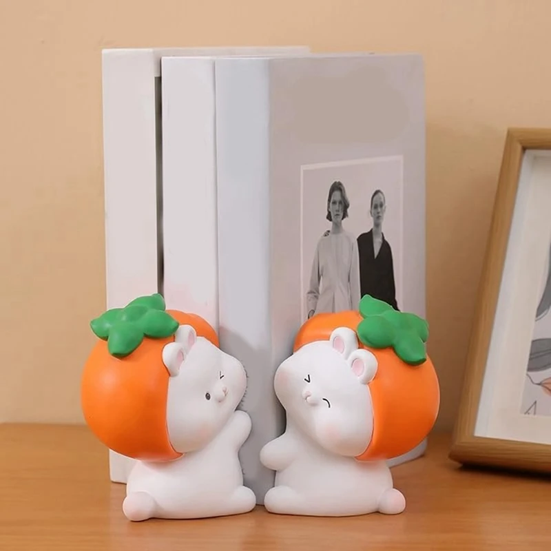 2 PCS Cute Hug Rabbit Decorative Book Ends, As Shown Resin Creatives Book Holder Stopper For Home Decor