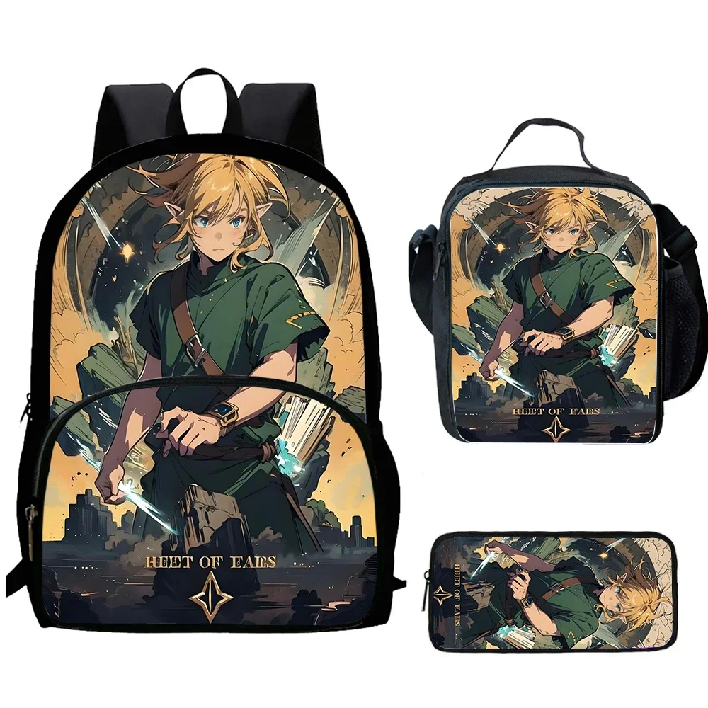 3Pcs Set Anime Game The Legend of Zel-Da School Bag,Lunch Bag,Pencil Bag Anime School Bag for BoyGirl Suitable for 4-8 Years Old