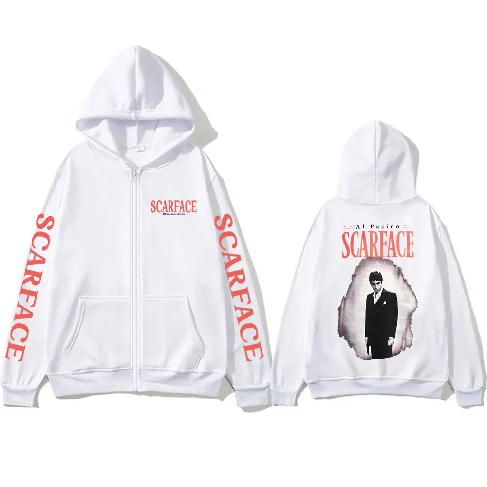 Vintage Movie Scarface Tony Montana Zipper Hoodie Al Pacino Men Women Fashion Oversized Zip Up Hoodies Male Casual Zip Up Jacket