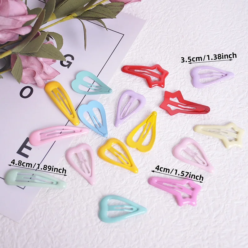 10Pcs/Lot Candy Color Star Hair Clips for Baby Girls Colorful Heart Metal Snap BB Clip Boutique Hairpin Kids Hair Accessories