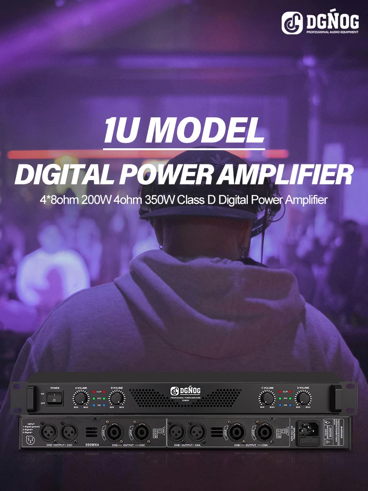 DJ Eindversterker 4 Kanaals Lichtgewicht Versterker 1U 8 Ohm 100W 4 Ohm 200W Geschikt voor Kleine Podiumoptredens Karaoke DGNOG - afbeelding 2