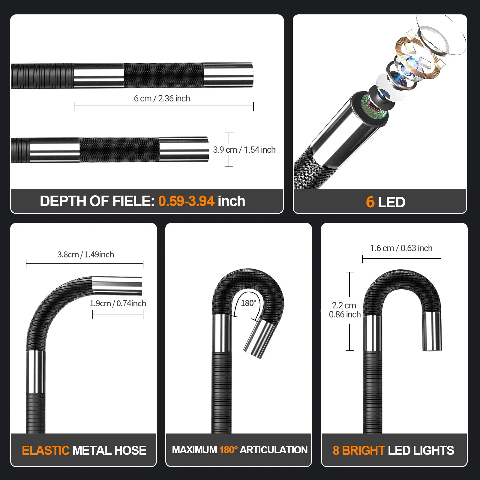 3,9 mm tweewegendoscoop scharnierende industriële Borescope Snake-camera met licht 360 ° Rotatie rioolcamera Ondersteuning Android IOS