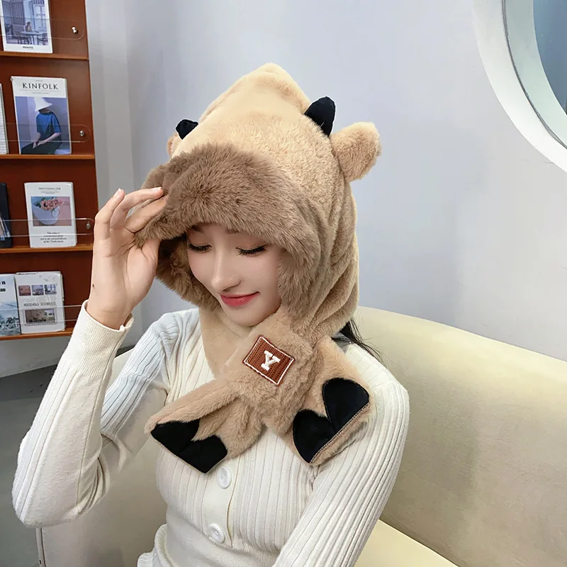 New Winter Warm Thick Scarf One Ear Cap three-piece Bear Hat Cycling Cold Imitation Rabbit Hair Cute Russian  Outdoor Men M501