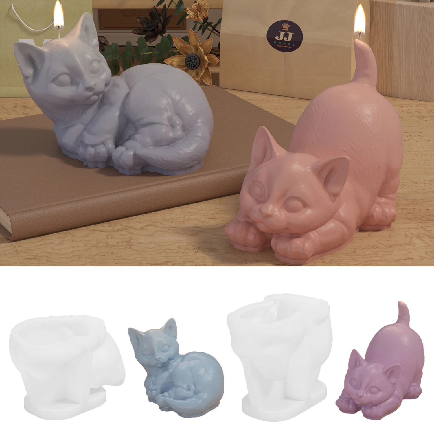 LZ020 3D Cute Sitting Cat Candle Silicone Mold Animal Kitten Plaster Soap Resin Crystal Molds Dessert Fondant Cake Decoration