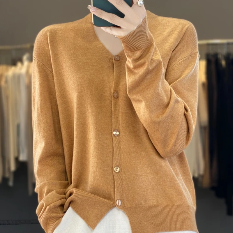 Knitted cardigan women's solid color minimalist spring/summer hot selling long sleeved flesh covering and slimming jacket