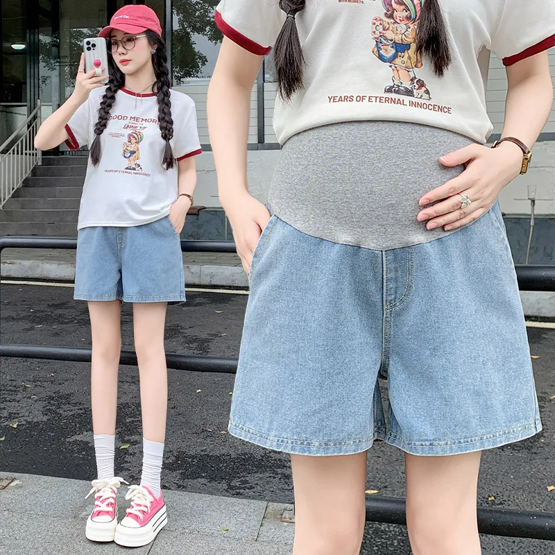 Maternity Jeans Pregnancy Summer Straight Short Jeans Pants Fashion Short Pregnant Denim Jean Pregnancy Jeans Maternity Clothes