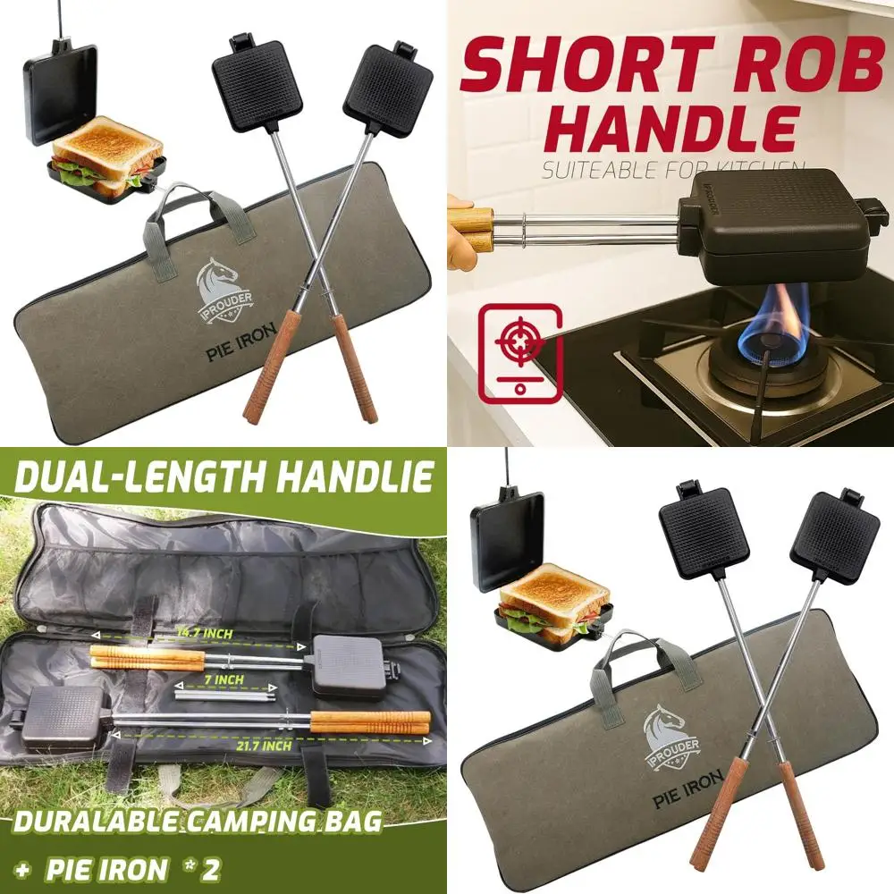 

Большой чугунный гриль для сэндвичей, 4.9, походный гриль с регулируемыми ручками и сумкой для хранения