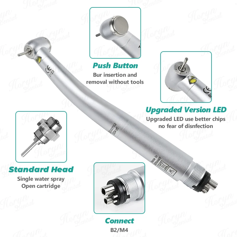 치과용 LED 고속 핸드피스, 표준 빅헤드, 자가 동력 공기 터빈, E 발전기, 45 도, 2/4 홀, T3